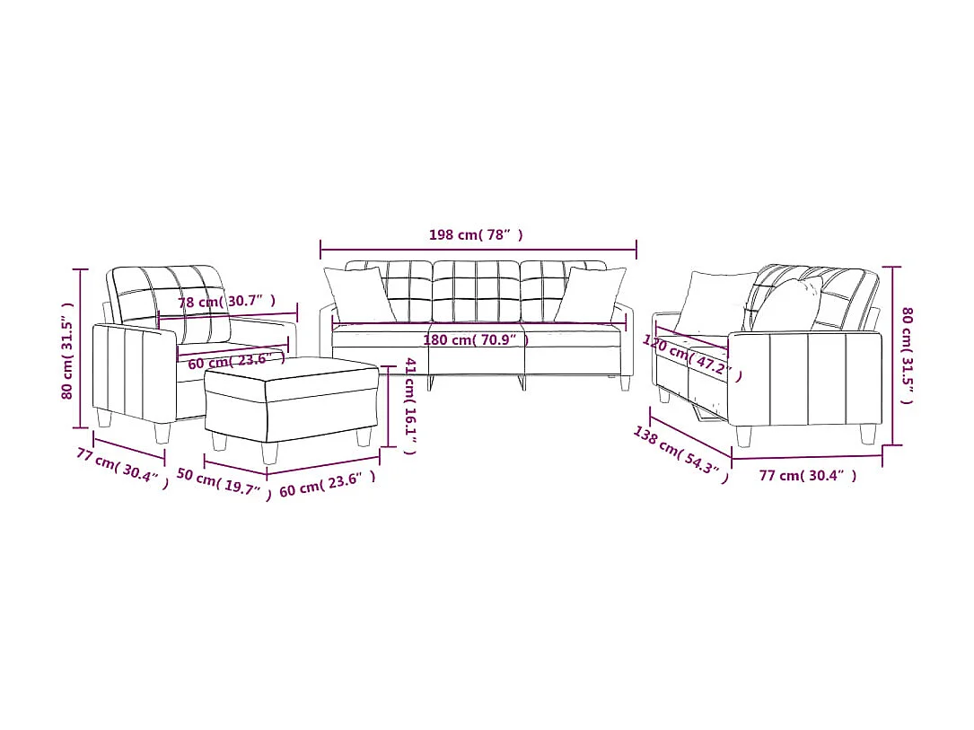 Juego de sofás con cojines 4 piezas cuero sintético negro