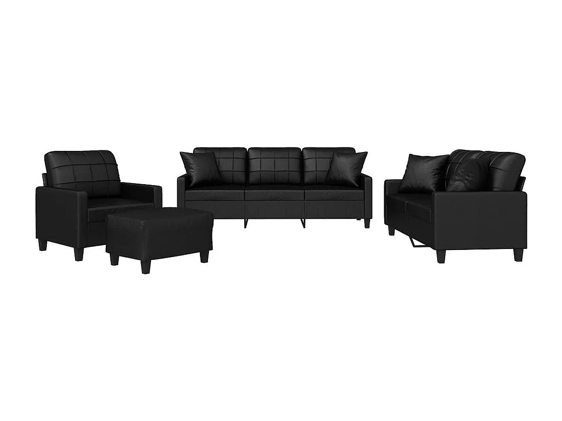 4-delige Loungeset met kussens kunstleer zwart