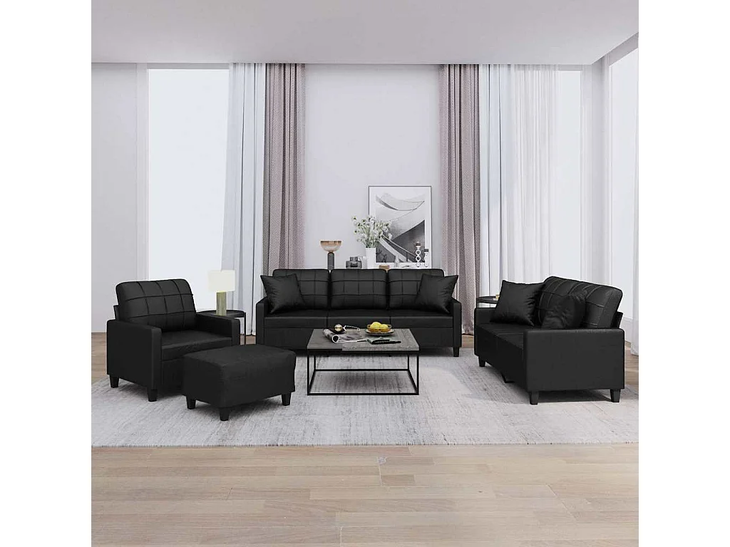 4-delige Loungeset met kussens kunstleer zwart