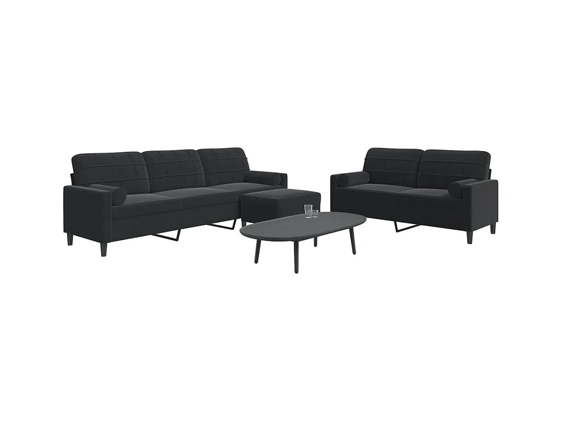 Ensemble de canapés 3pcs et coussins et traversins noir velours