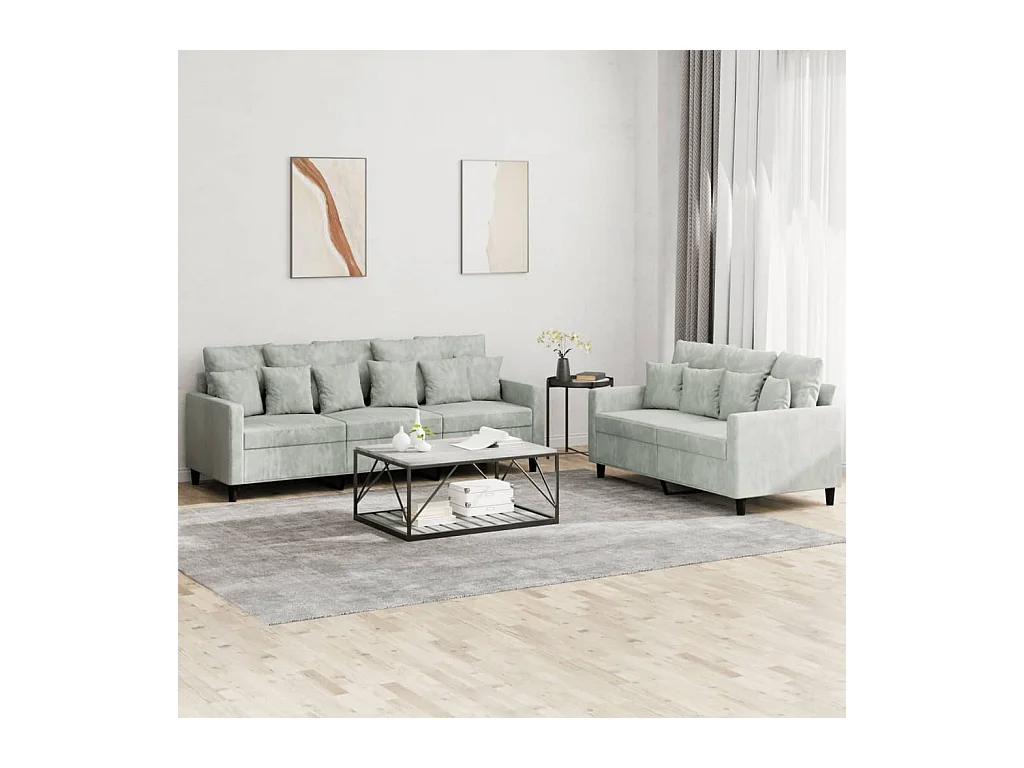 Ensemble de canapés 2 pcs avec coussins Gris clair Velours