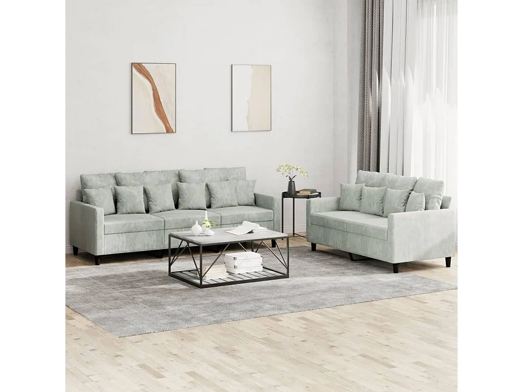 Ensemble de canapés 2 pcs avec coussins Gris clair Velours