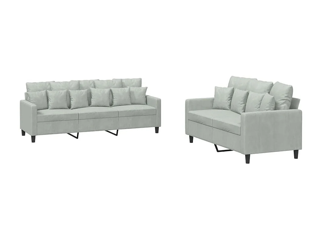 Ensemble de canapés 2 pcs avec coussins Gris clair Velours
