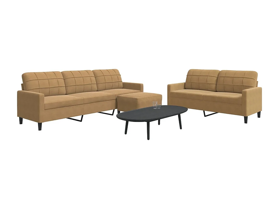 Set di Divani 3 pz con Cuscini Marrone in Velluto