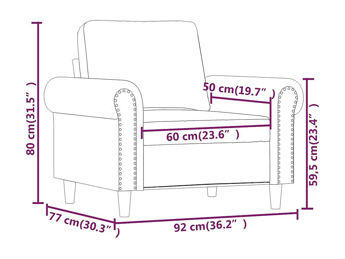 Fauteuil Rouge bordeaux 60 cm Velours