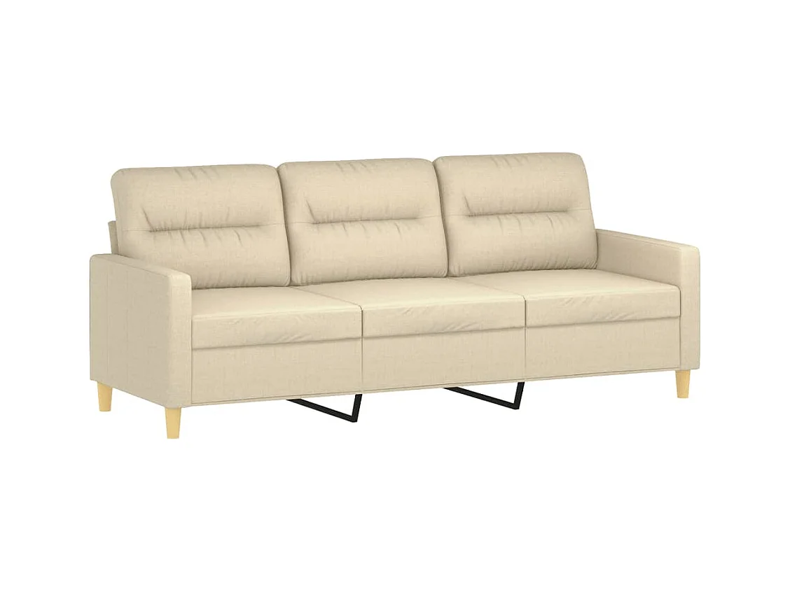 3-tlg. Sofagarnitur mit Kissen Creme Stoff
