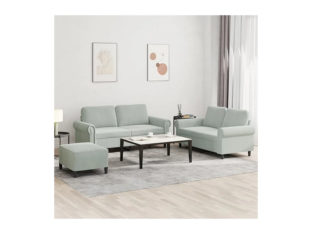 Ensemble de canapés 3 pcs avec coussins Gris clair Velours