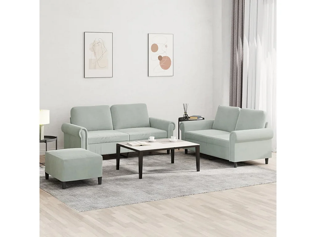 Ensemble de canapés 3 pcs avec coussins Gris clair Velours