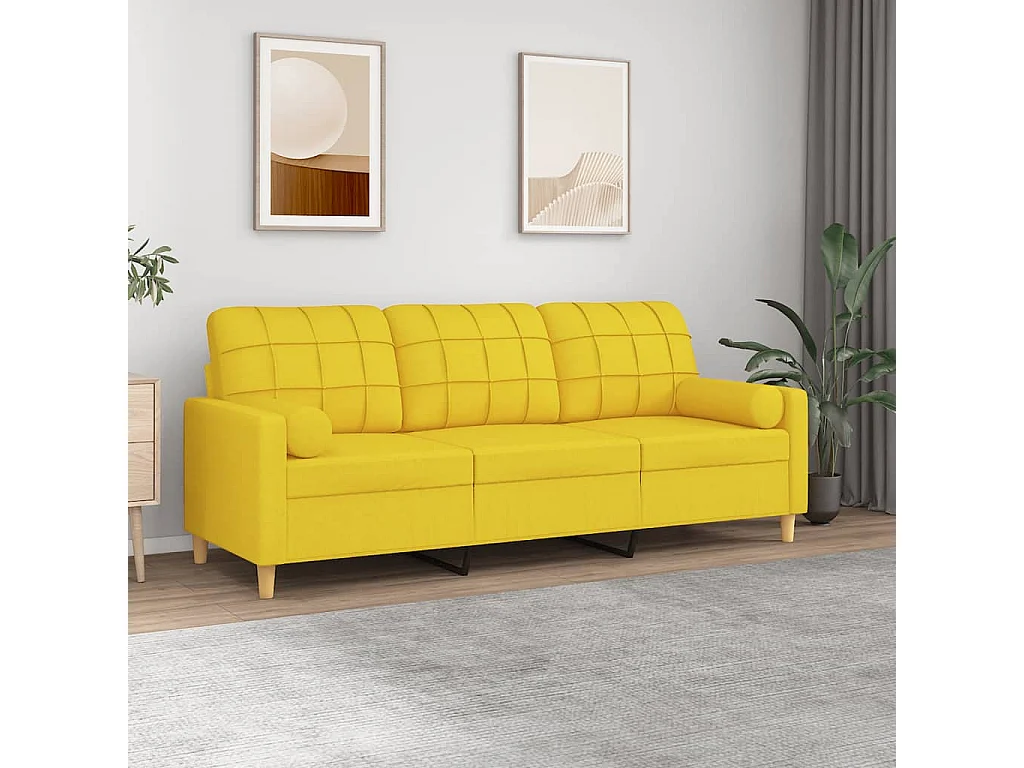 Canapé 3 places avec oreillers jaune clair 180 cm tissu