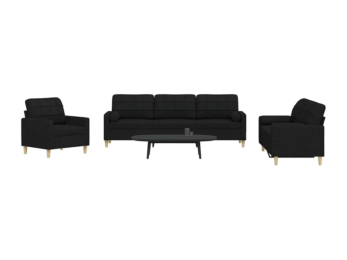 Ensemble de canapés 3 pcs avec coussins décoratifs noir tissu
