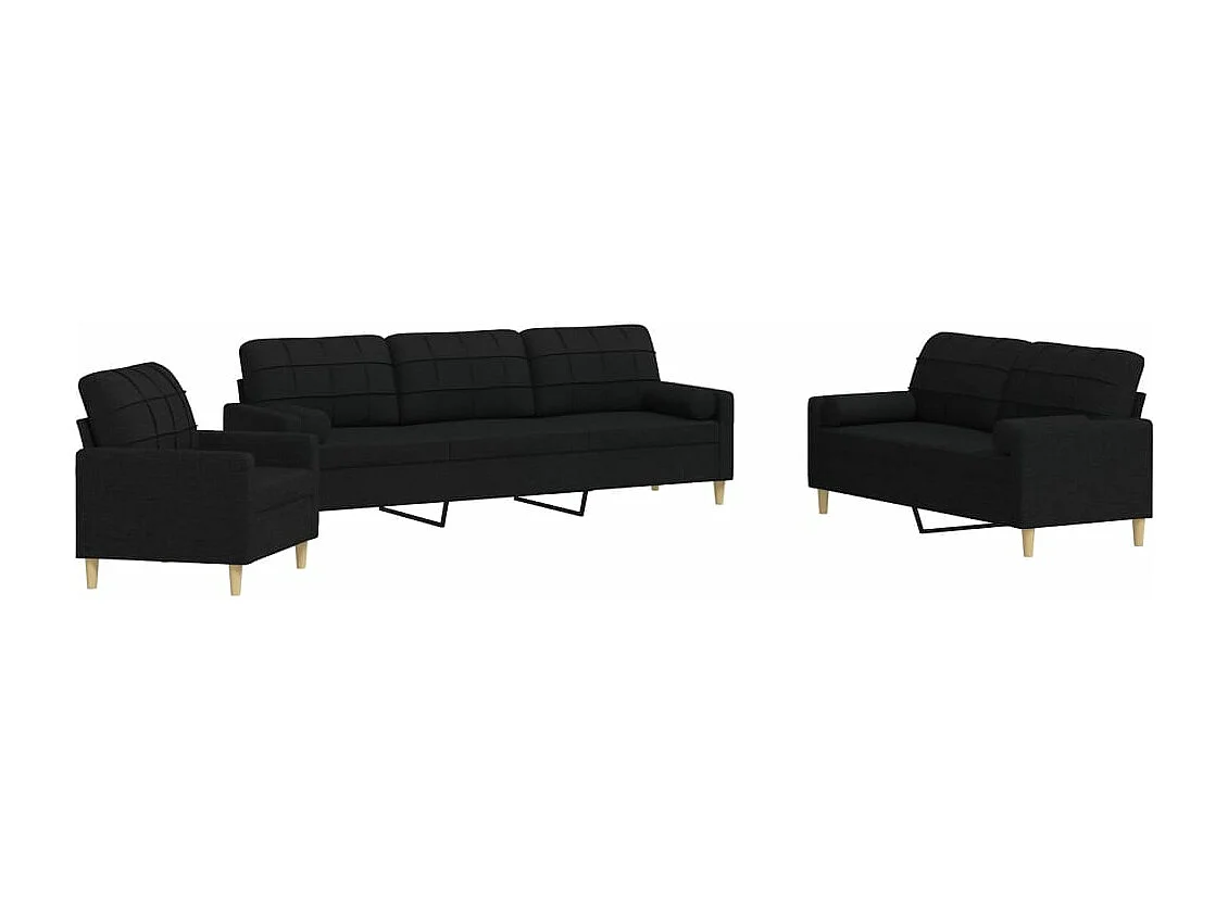 Ensemble de canapés 3 pcs avec coussins décoratifs noir tissu