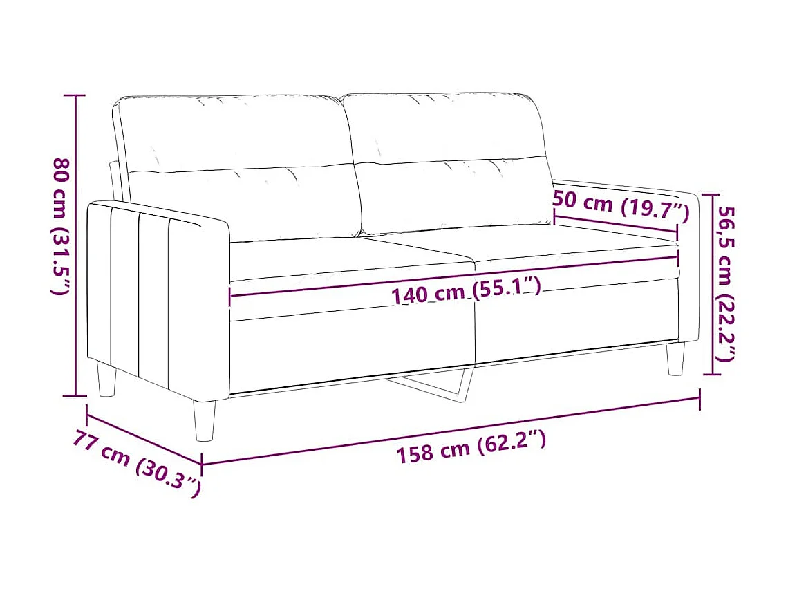 Canapé à 2 places Jaune clair 140 cm Tissu