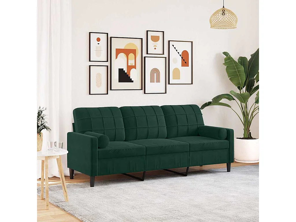 Canapé 3 places avec oreillers vert foncé 180 cm velours
