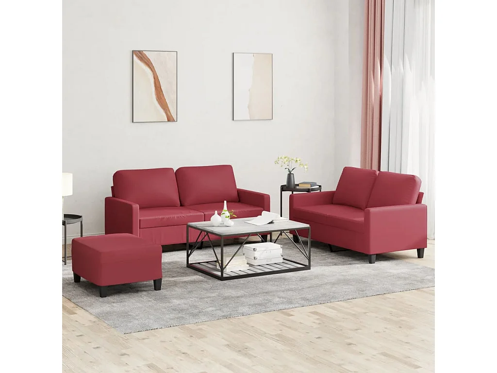 3-delige Loungeset met kussens kunstleer wijnrood
