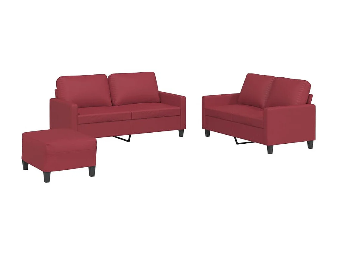 3-delige Loungeset met kussens kunstleer wijnrood