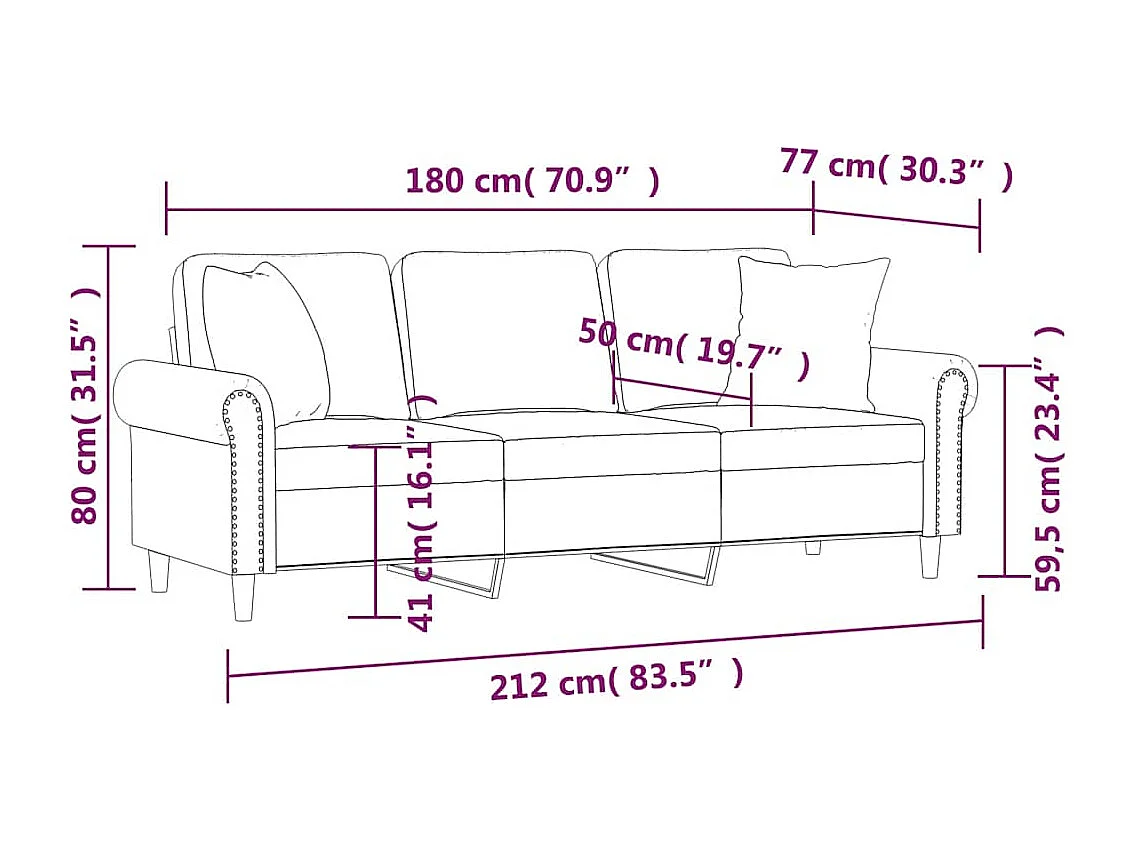 Canapé 3 places avec oreillers décoratifs jaune 180 cm velours