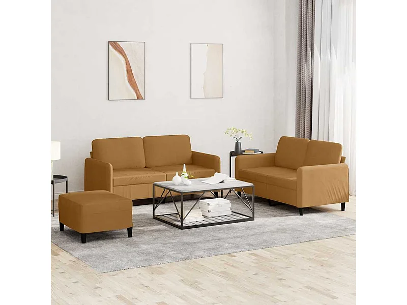 3 pcs conjunto de sofás veludo castanho