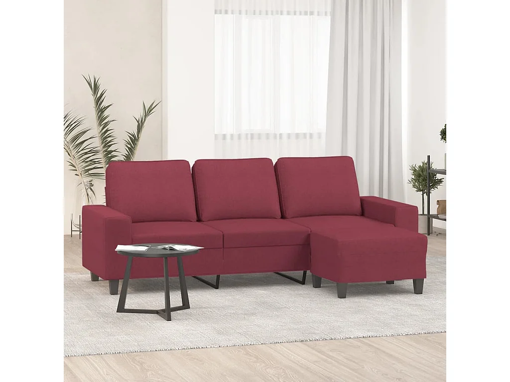 Canapé à 3 places avec repose-pieds Rouge bordeaux 180 cm Tissu