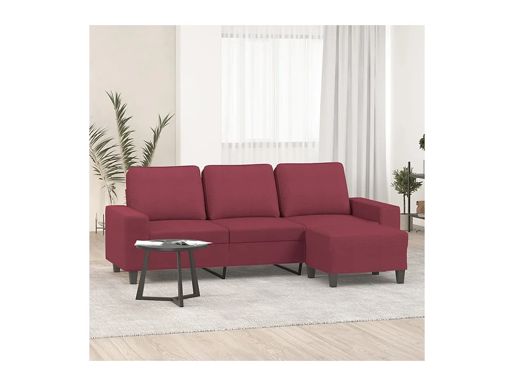 3-Sitzer-Sofa mit Hocker Weinrot 180 cm Stoff