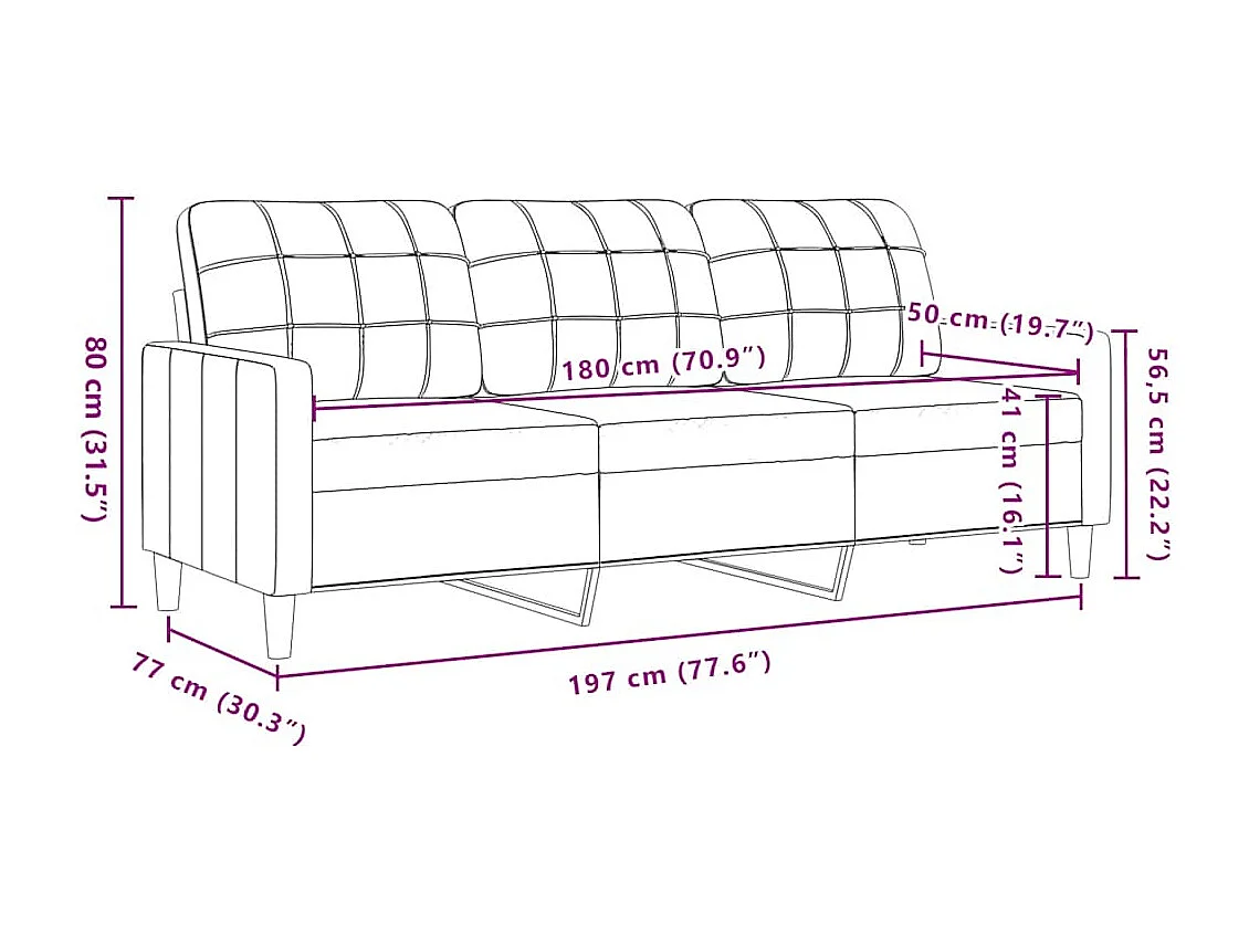 Canapé à 3 places Jaune 180 cm Velours