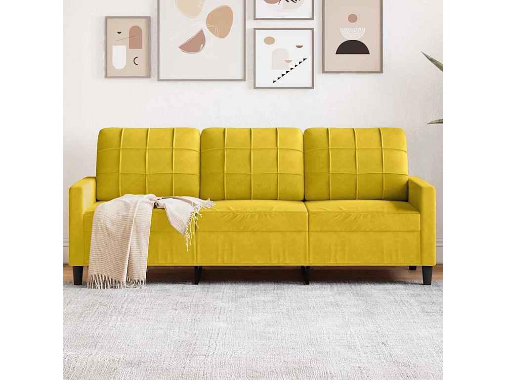 Canapé à 3 places Jaune 180 cm Velours