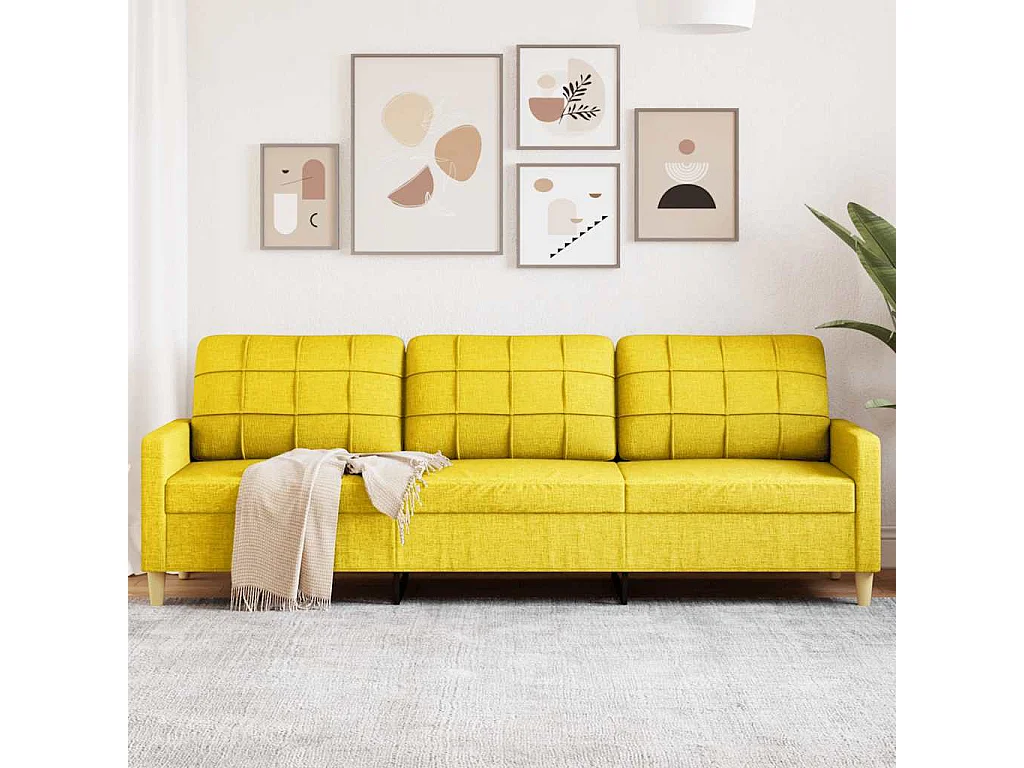 Divano a 3 Posti Giallo 210 cm in Tessuto