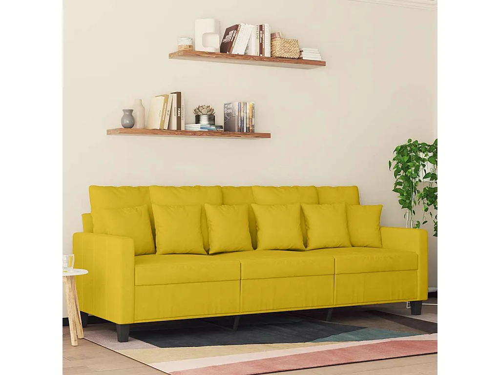 Canapé à 3 places Jaune 180 cm Velours