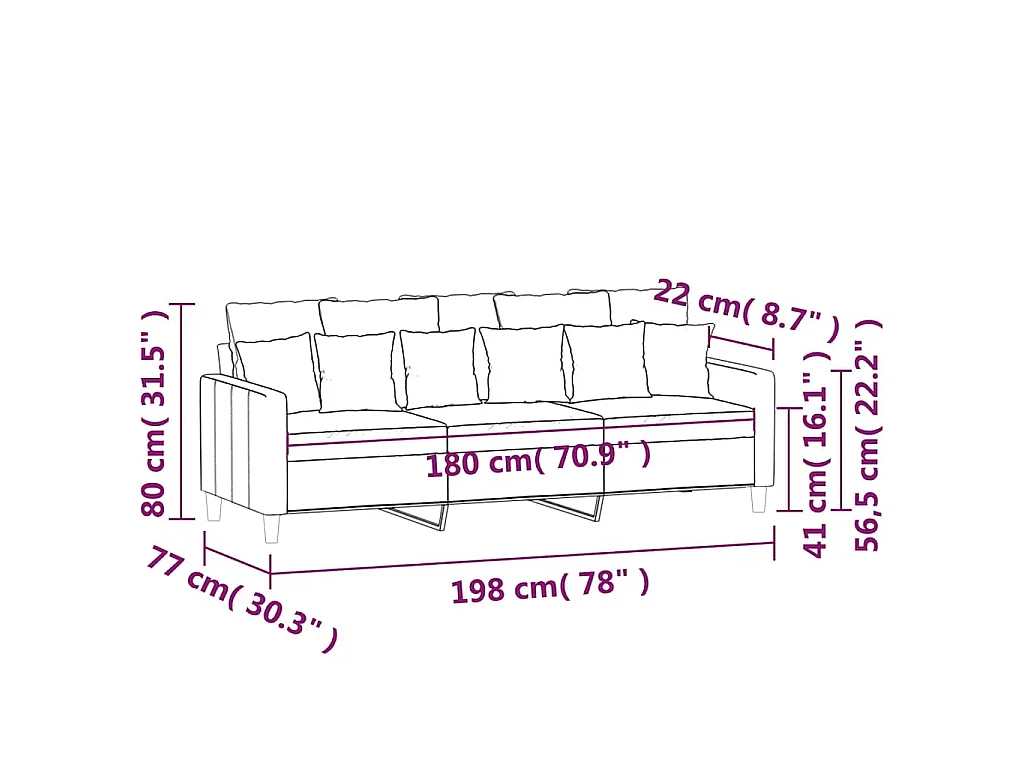 Canapé à 3 places Jaune 180 cm Velours