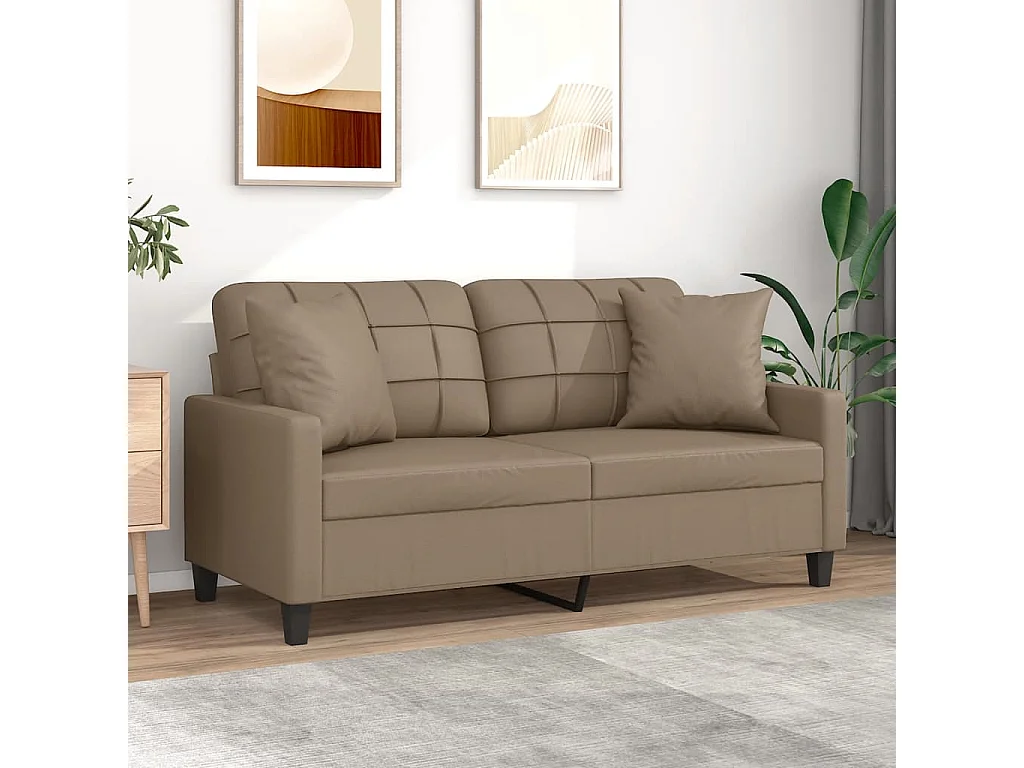 Canapé 2 places avec oreillers cappuccino 140 cm similicuir