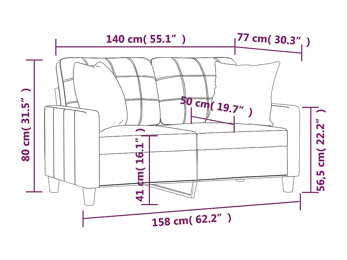 Canapé 2 places avec oreillers cappuccino 140 cm similicuir