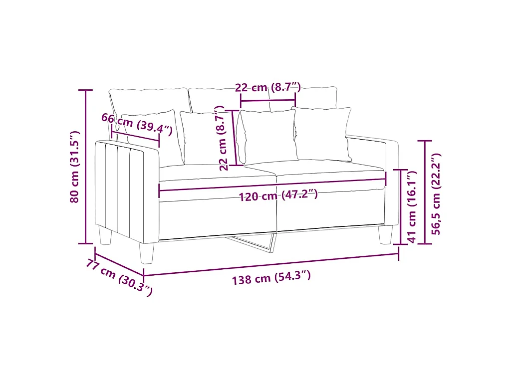 Canapé à 2 places Jaune clair 120 cm Tissu