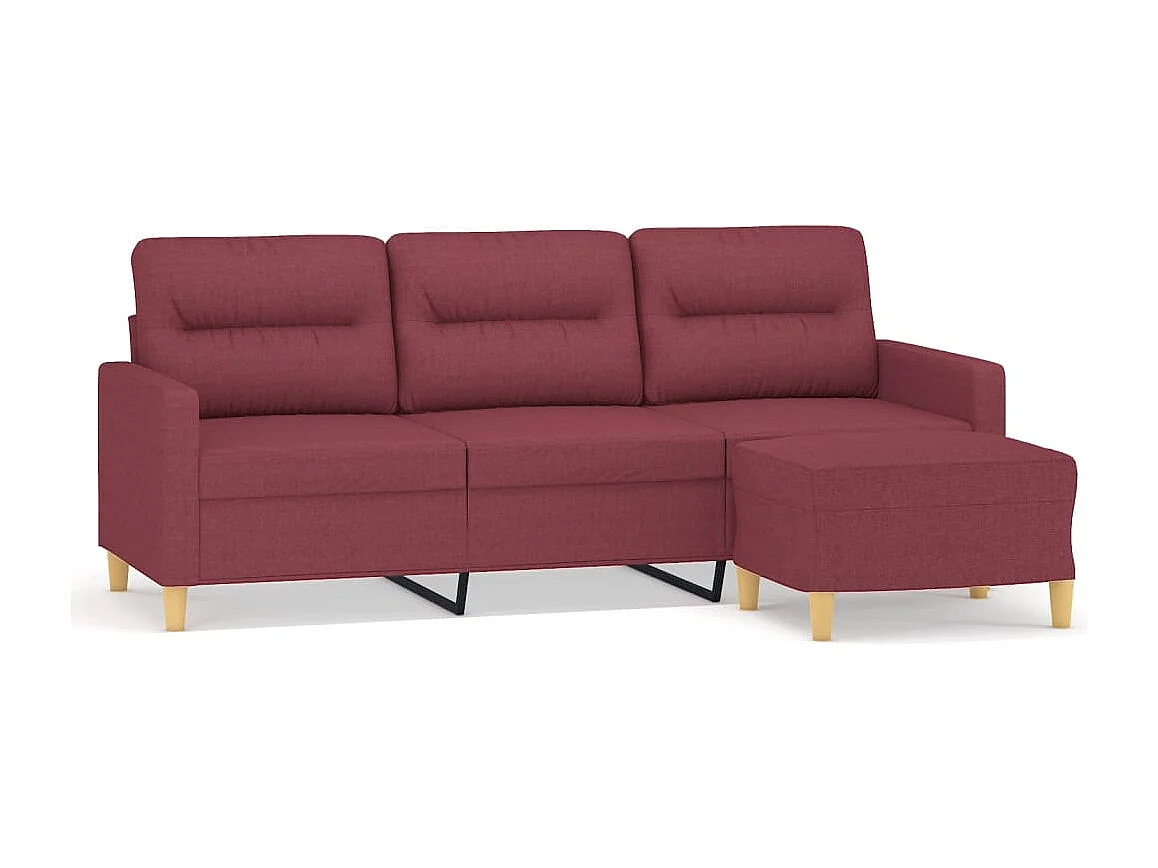 3-Sitzer-Sofa mit Hocker Weinrot 180 cm Stoff