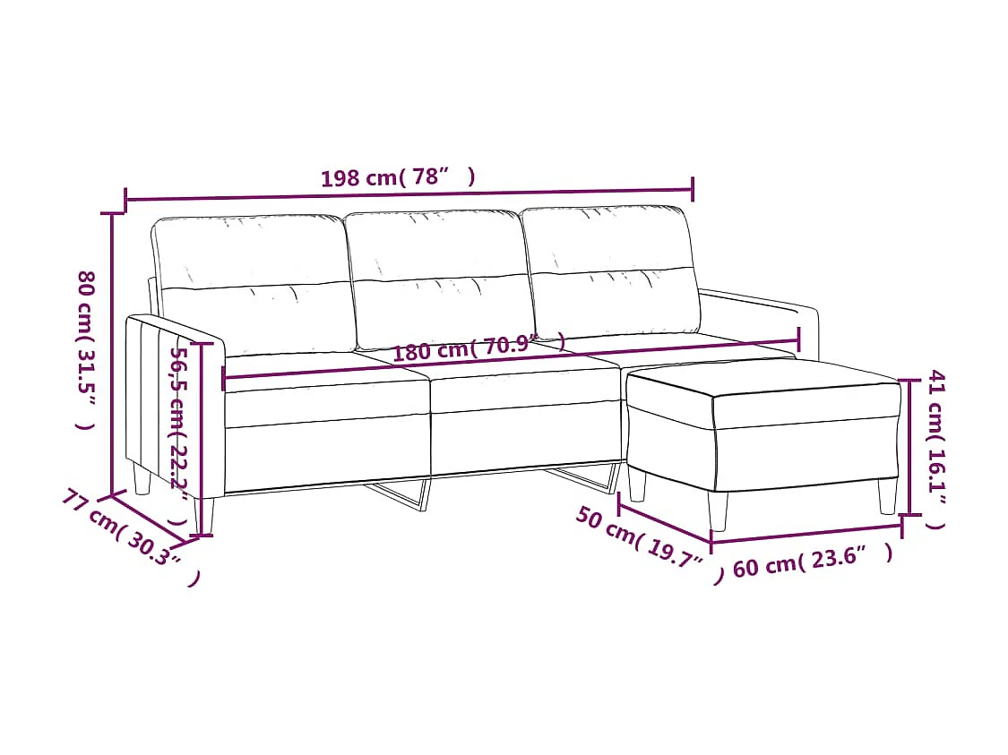 3-Sitzer-Sofa mit Hocker Weinrot 180 cm Stoff