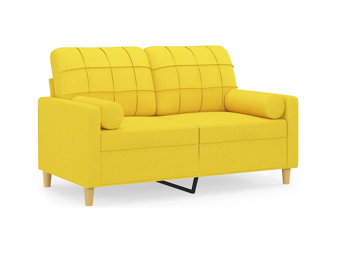 Divano a 2 Posti con Cuscini Giallo Chiaro 120 cm in Tessuto