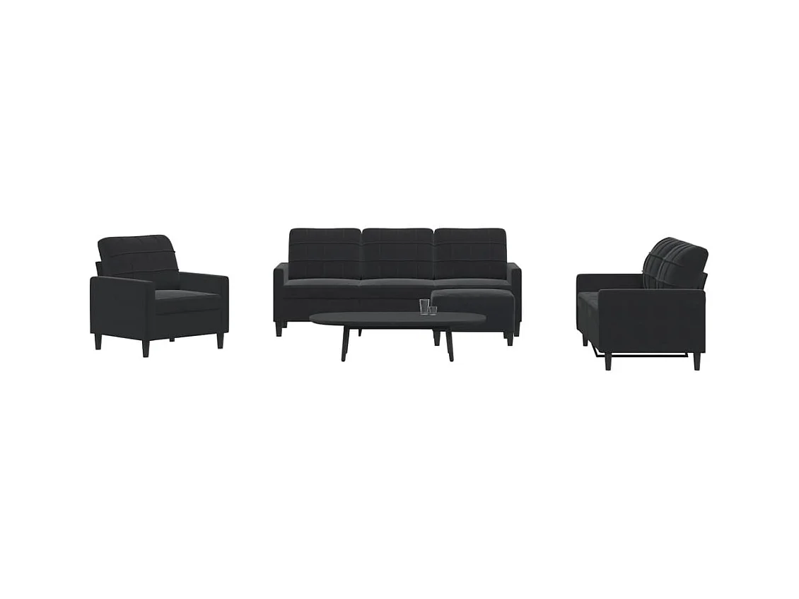 Set di Divani 4 pz con Cuscini Nero in Velluto
