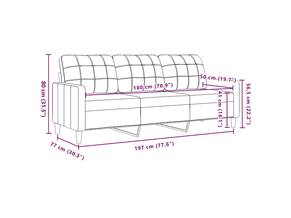 Driezitsbank 180 cm fluweel blauw