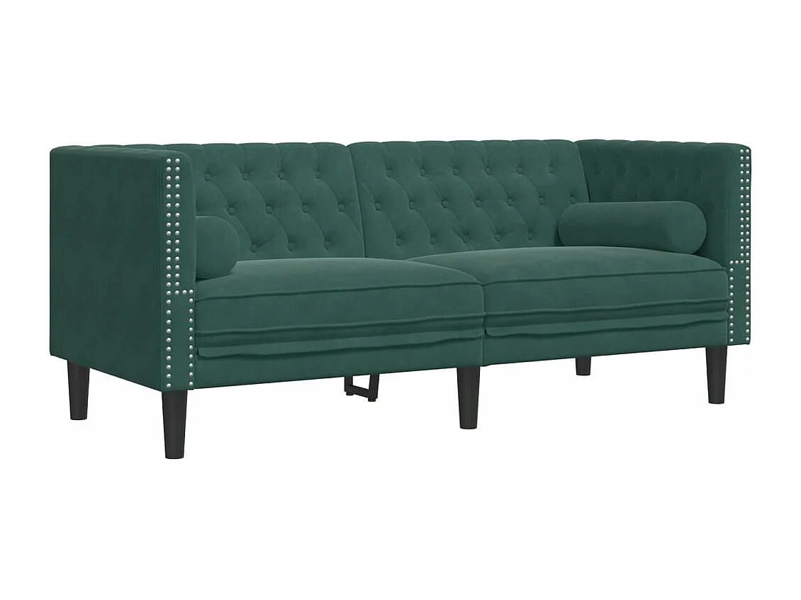 Sofá Chesterfield 2 plazas con cojines terciopelo verde oscuro