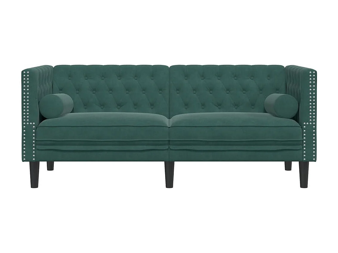 Sofá Chesterfield 2 plazas con cojines terciopelo verde oscuro