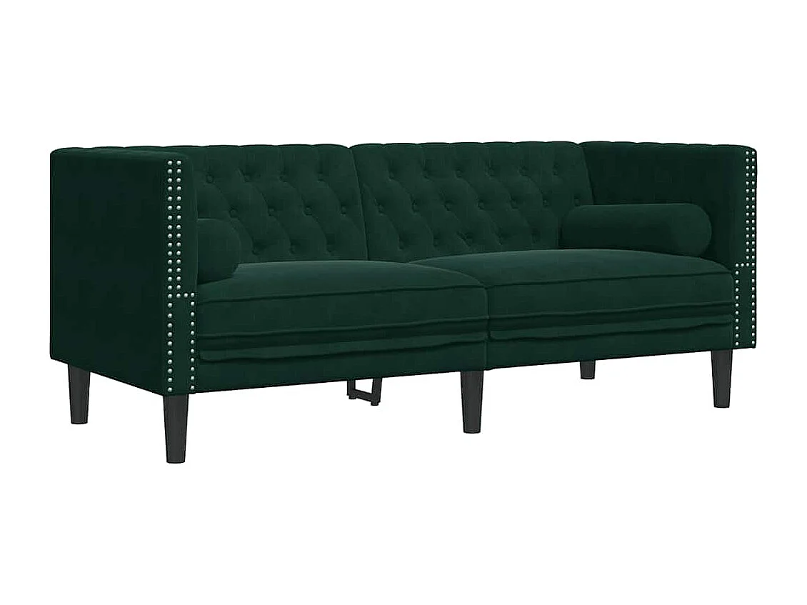 Canapé Chesterfield avec traversins 2 places vert foncé velours