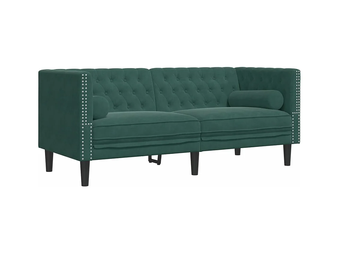 Canapé Chesterfield avec traversins 2 places vert foncé velours