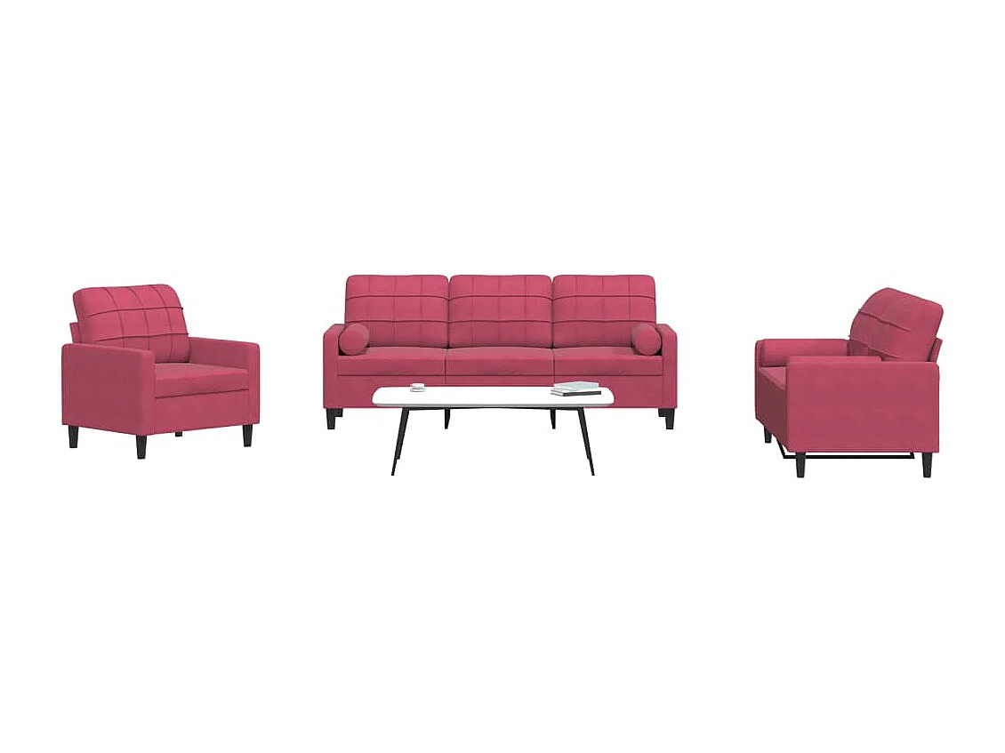 4pcs conjunto sofás c/ almofadões e rolos veludo vermelho tinto