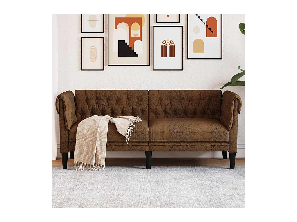 Canapé Chesterfield 2 places marron tissu