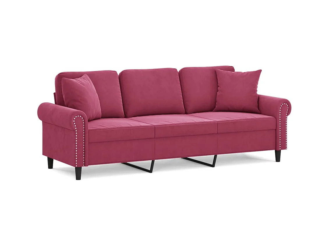 3-Sitzer-Sofa mit Zierkissen Weinrot 180 cm Samt