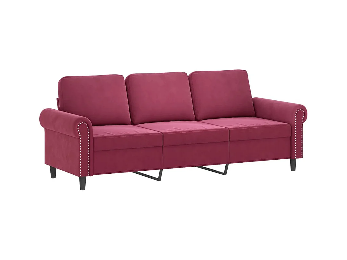 3-Sitzer-Sofa mit Zierkissen Weinrot 180 cm Samt