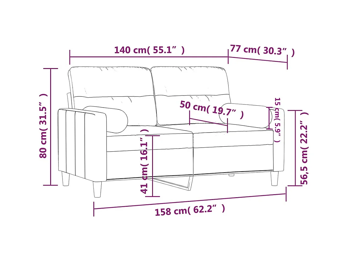 2-Sitzer-Sofa mit Zierkissen Creme 140 cm Stoff