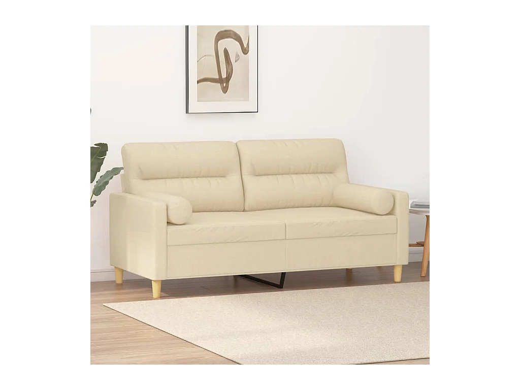 Divano a 2 Posti con Cuscini Crema 140 cm in Tessuto