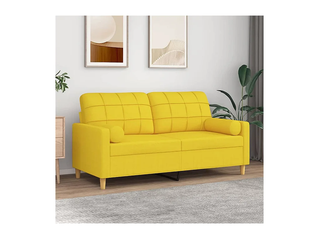 Divano a 2 Posti con Cuscini Giallo Chiaro 140 cm in Tessuto
