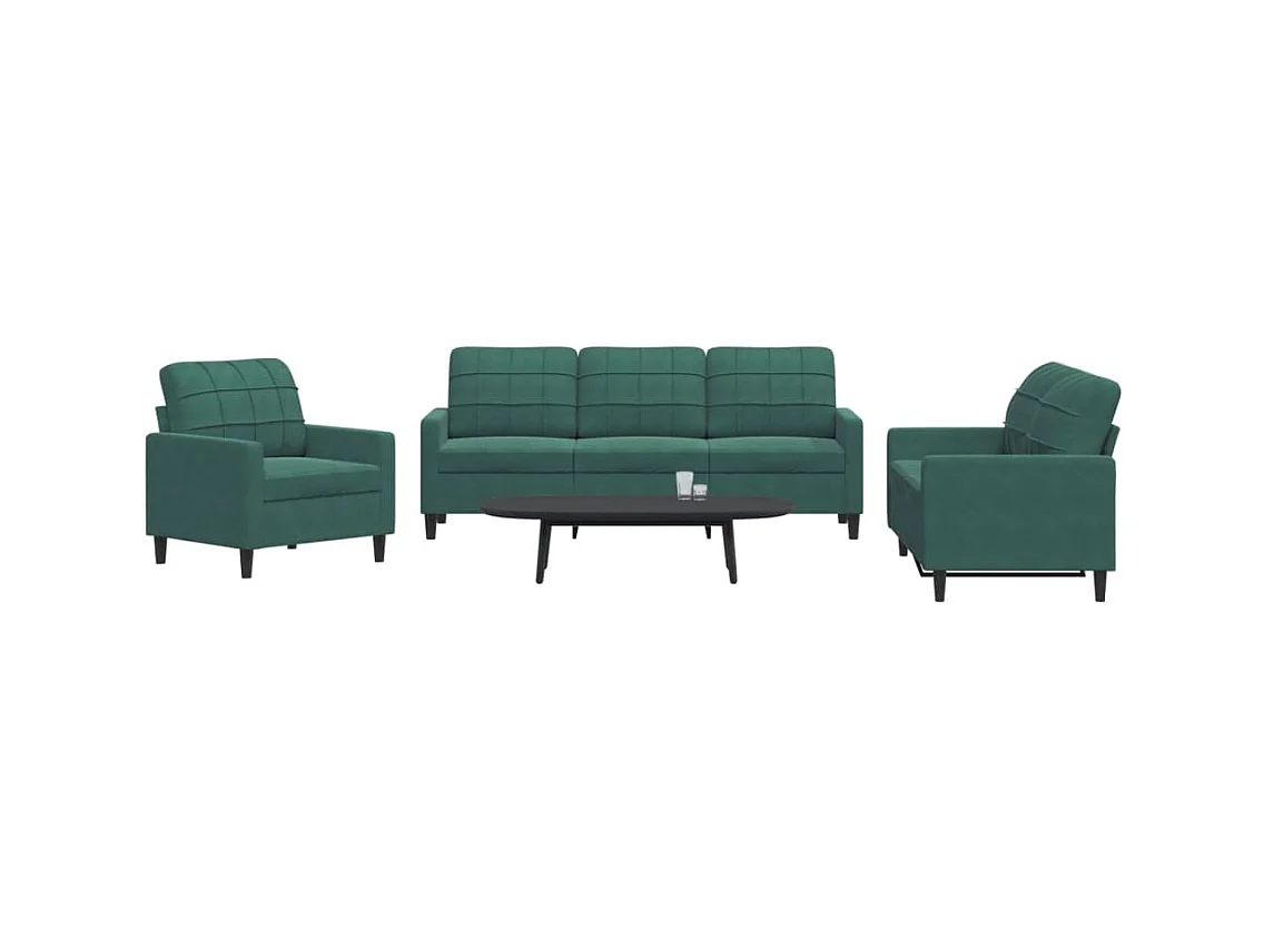 Ensemble de canapés 3 pcs avec coussins Vert foncé Velours