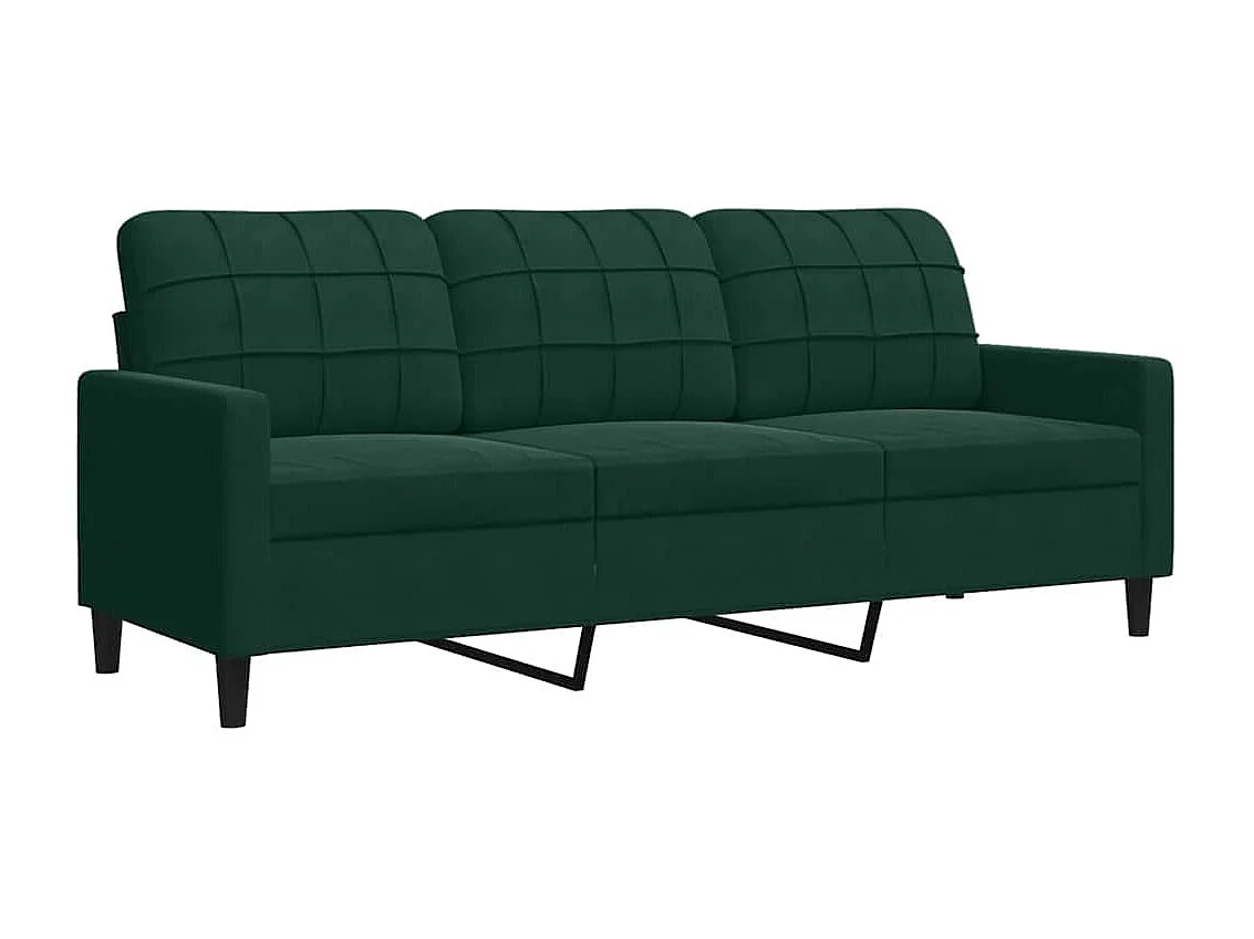 Zestaw 3-częściowy sofa z ciemnozielonego aksamitu z poduszkami - fotel, 2- i 3-osobowa sofa, solidna metalowa konstrukcja