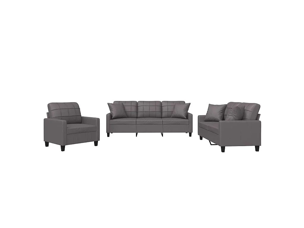Ensemble de canapés 3 pcs avec coussins gris similicuir